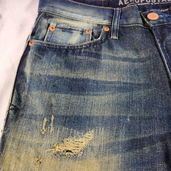 Aeropostale Slim Straight Leg Distressed Jeans Size 30 x 30 Blue 5-Pocket Mens - Picture 6 of 14